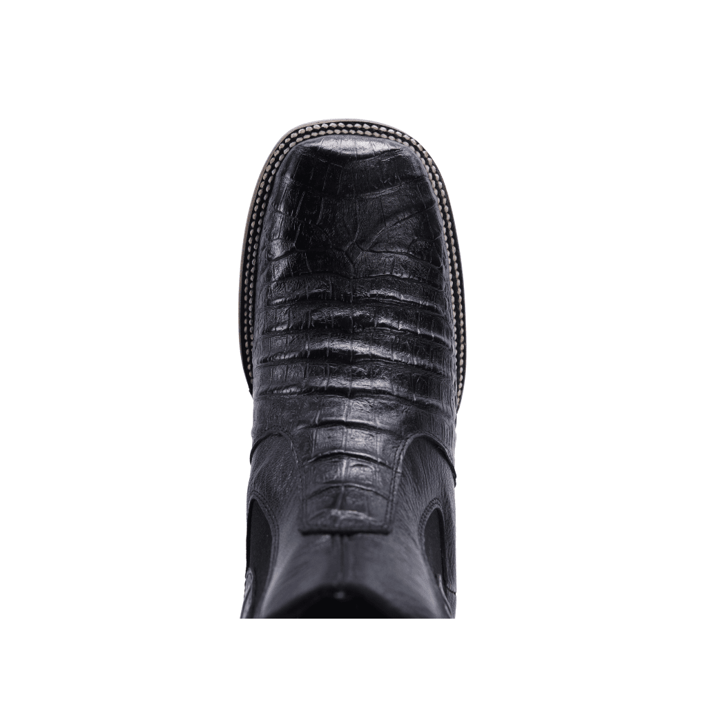 728 Botin Rodeo Punta Cuadrada Imitacion Cocodrilo Negro
