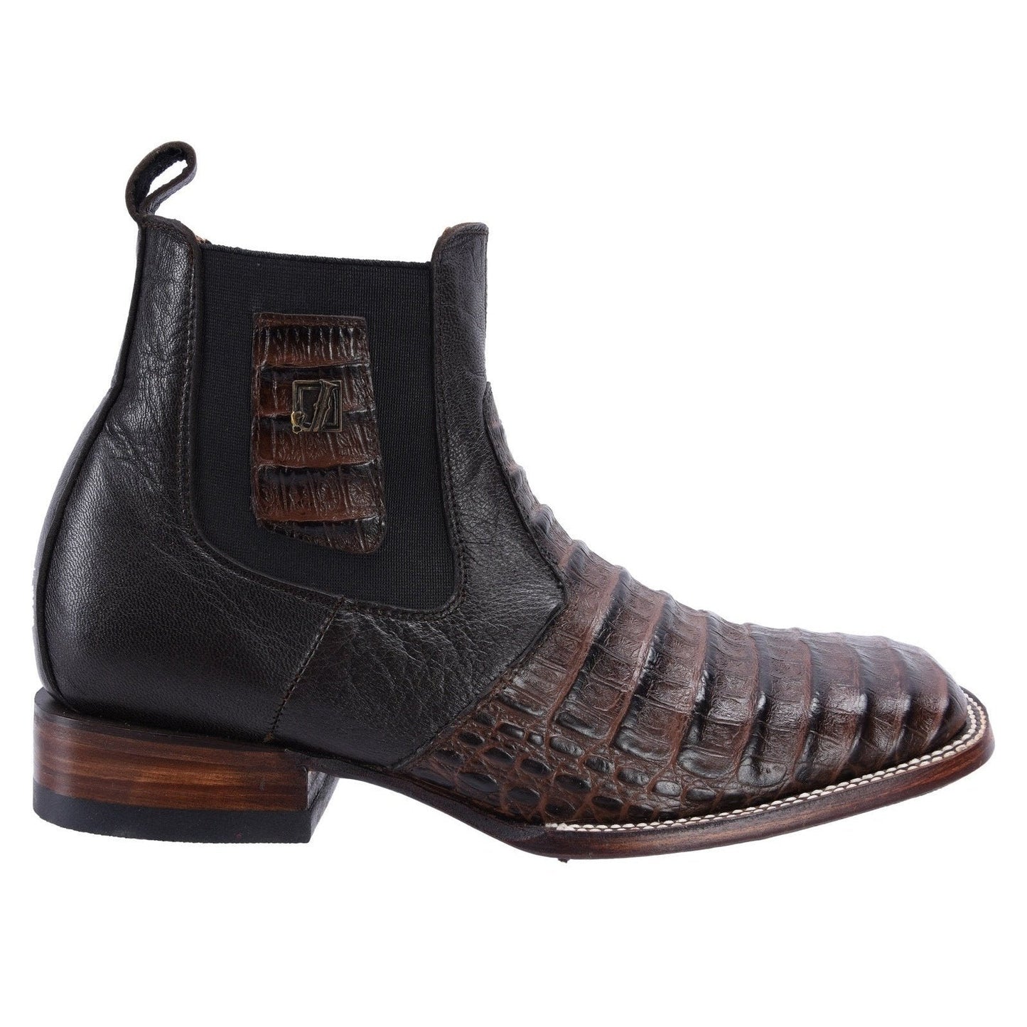 728 Botin Rodeo Punta Cuadrada Imitacion Cocodrilo Cafe