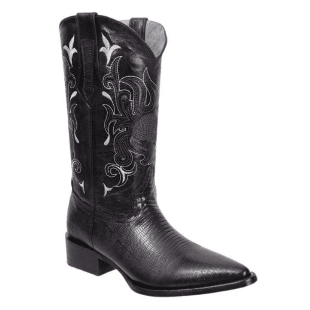 913 Bota Vaquera Punta J Imitacion Armadillo Negro