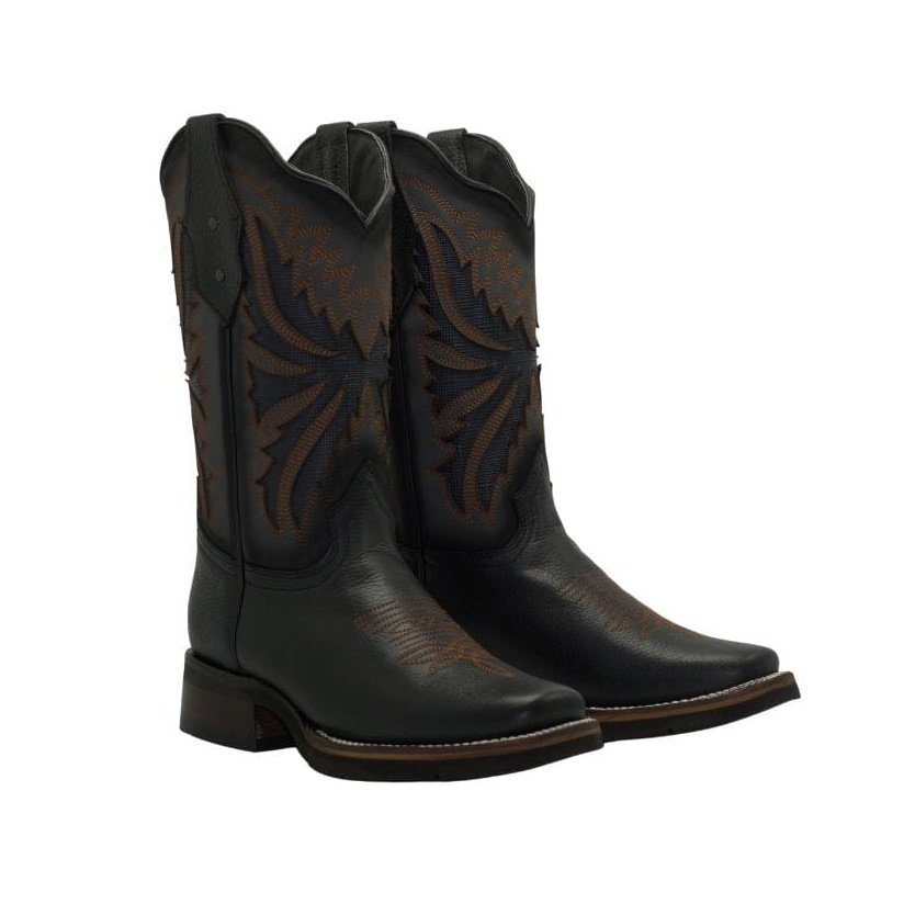 SG518 Rodeo Square Toe Boot Black Rubber Sole